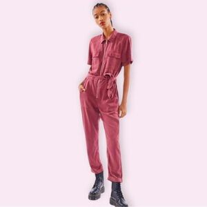 BDG by Urban Outfitters Red/Maroon Zip Up Moto Jumpsuit with lots of Pockets